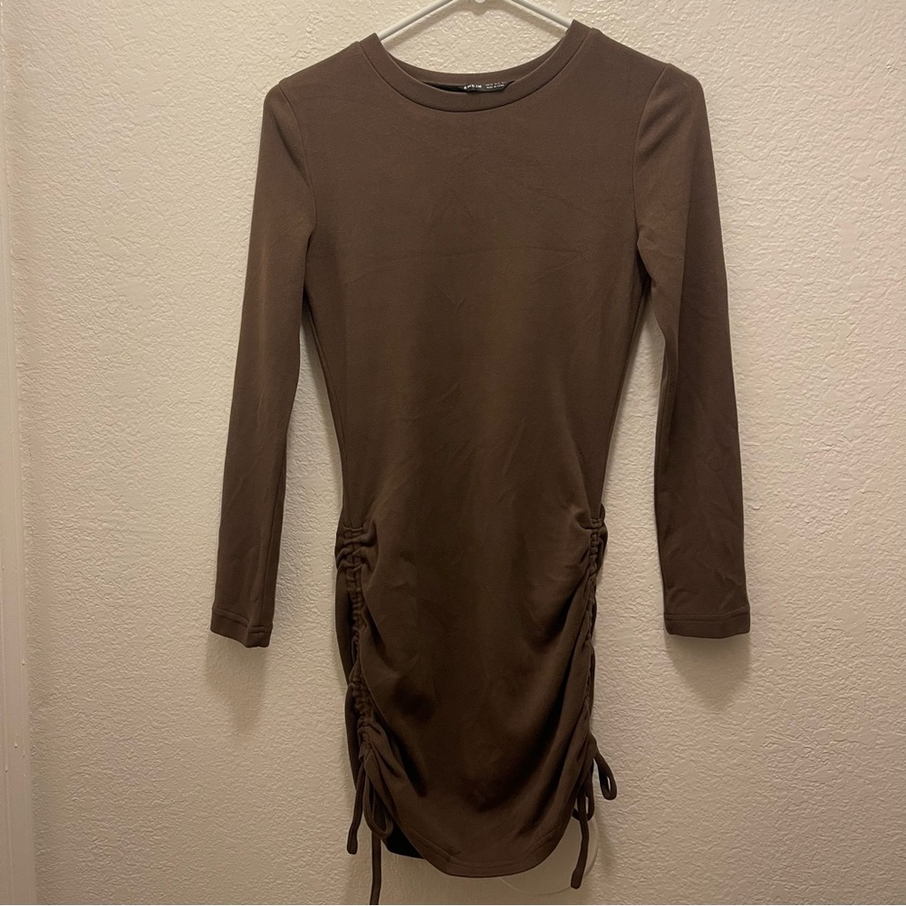 Ruched Drawstring Knot Bodycon Dress